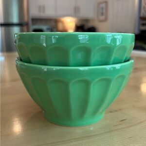 Anthropologie Biscuit Latte Bowls - Kelly Green, set of 2